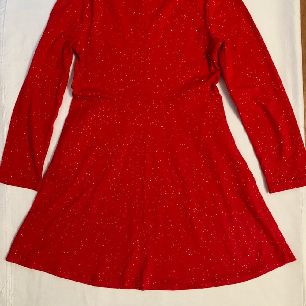 Dress Wonder Nation Red Girls Pockets Long Sleeve Size 6/6X Sparkles Glitter
